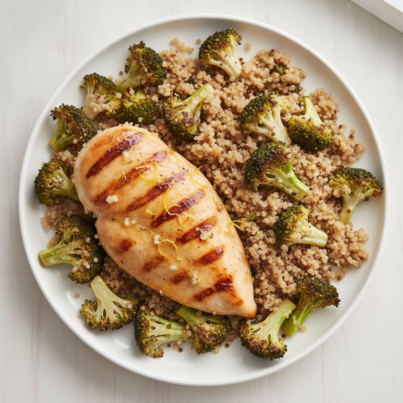 Grilled Chicken Breast with Roasted Broccoli and Quinoa