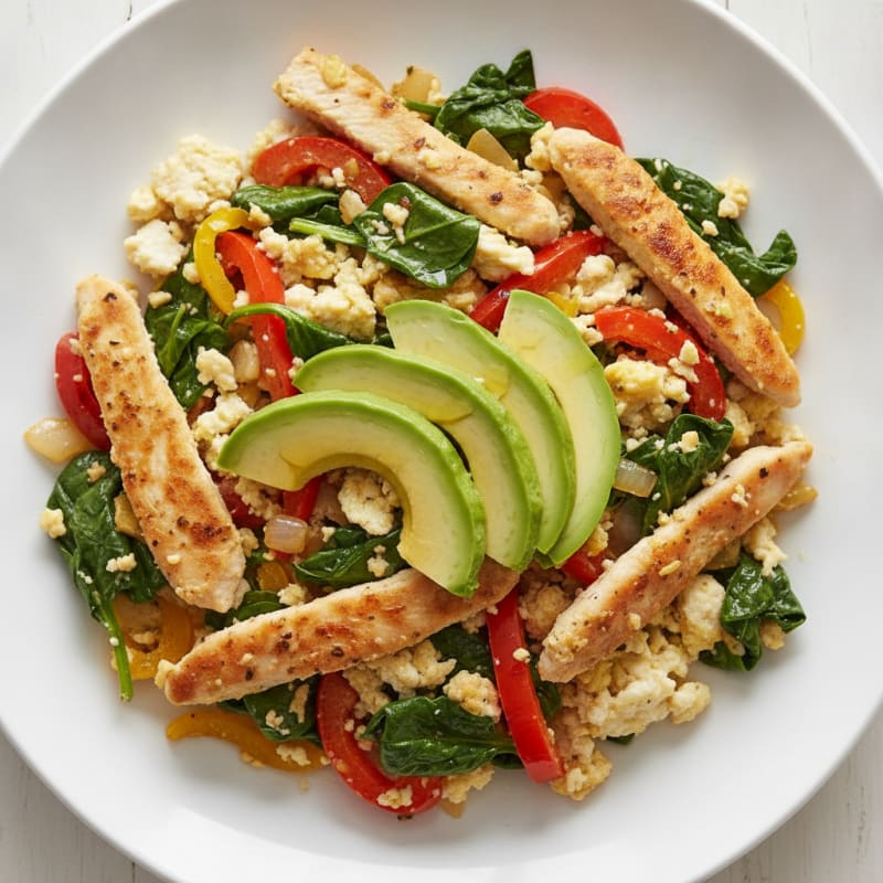 Chicken Veggie Scramble with Spinach and Egg Whites