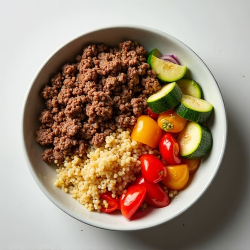 Lean Ground Beef and Roasted Vegetable Bowl