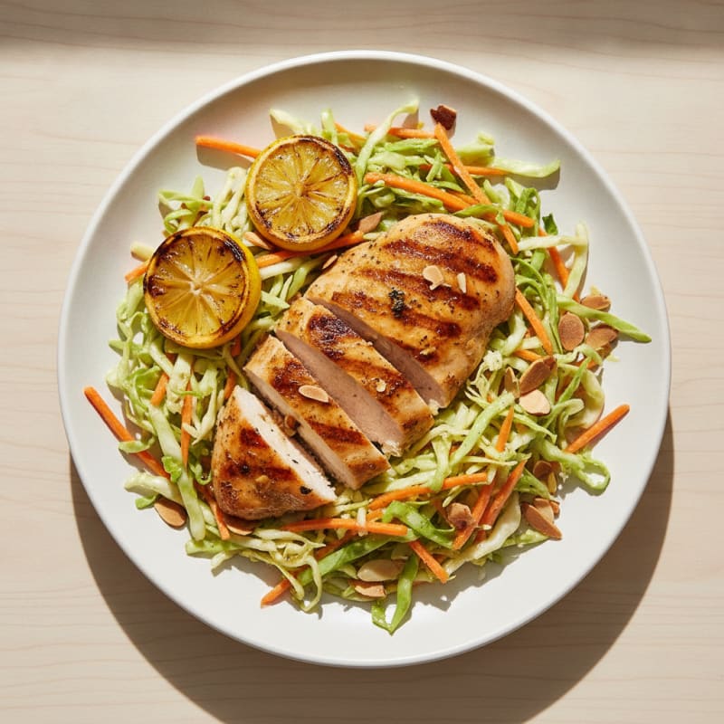 Grilled Chicken Breast with Crunchy Cabbage Slaw