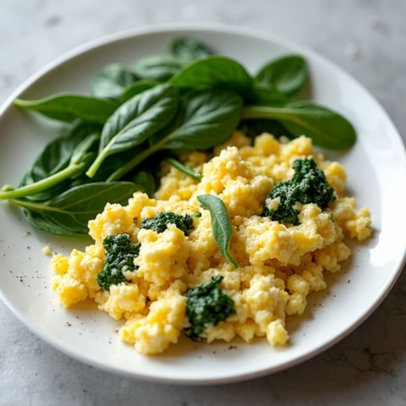 Egg White and Cottage Cheese Scramble with Wilted Spinach