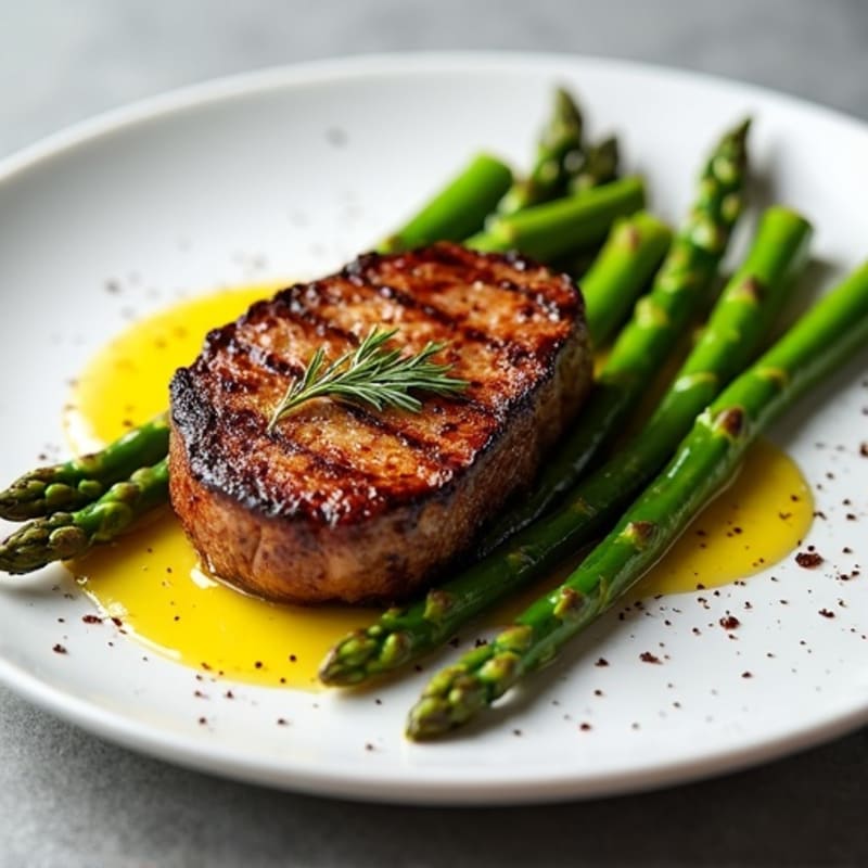Pan-Seared Strip Steak with Roasted Asparagus