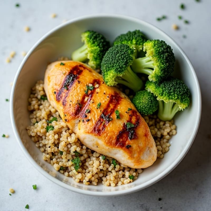 Grilled Chicken Breast with Steamed Broccoli and Quinoa