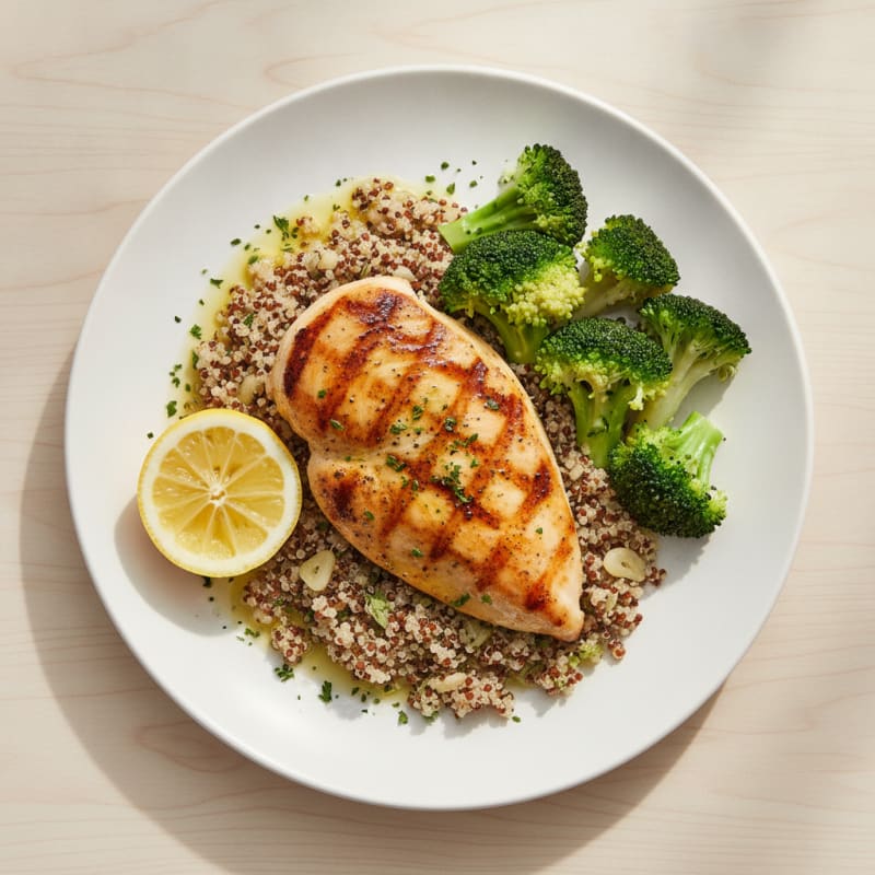 Grilled Chicken Breast with Quinoa and Steamed Broccoli
