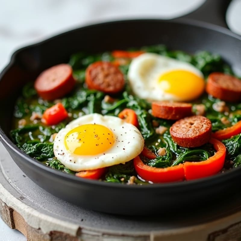 Egg White and Turkey Sausage Skillet with Spinach and Peppers