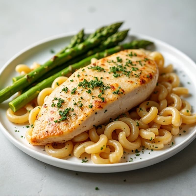 Lemon-Herb Chicken Pasta with Roasted Asparagus