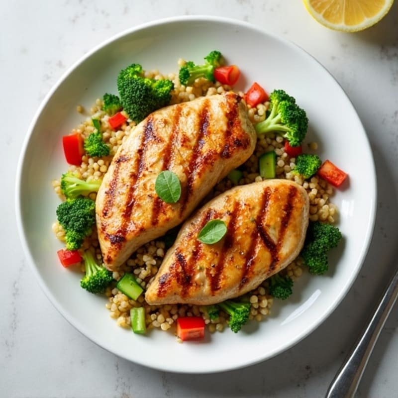 Grilled Chicken Breast with Quinoa and Broccoli Salad