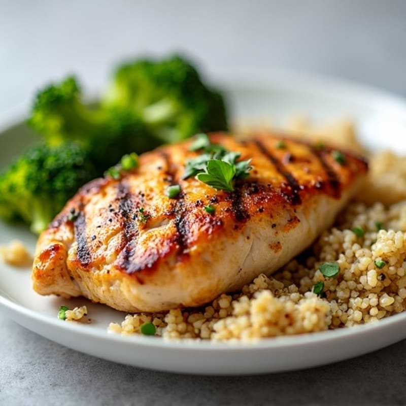 Grilled Chicken Breast with Roasted Broccoli and Quinoa