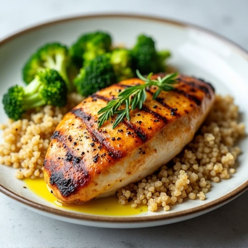 Grilled Chicken Breast with Quinoa and Steamed Broccoli