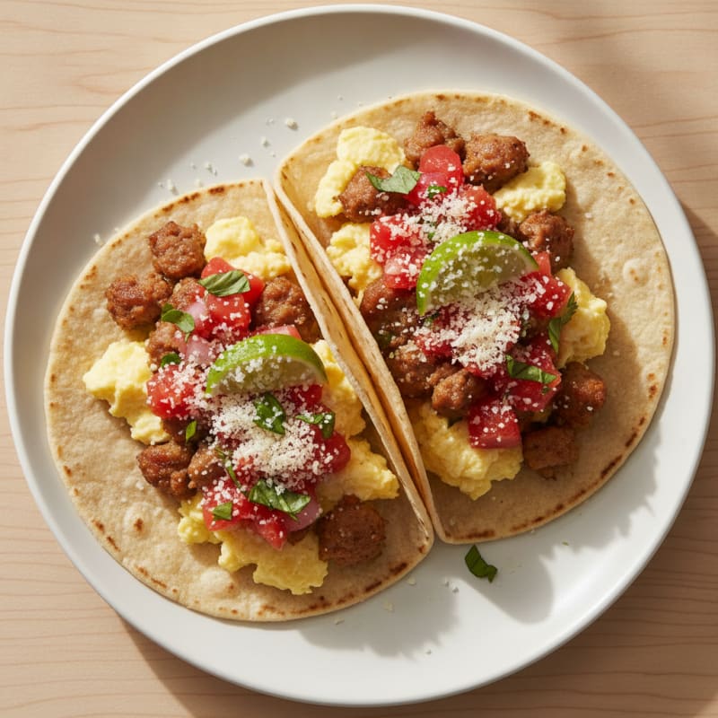 Egg White and Turkey Sausage Breakfast Tacos with Salsa