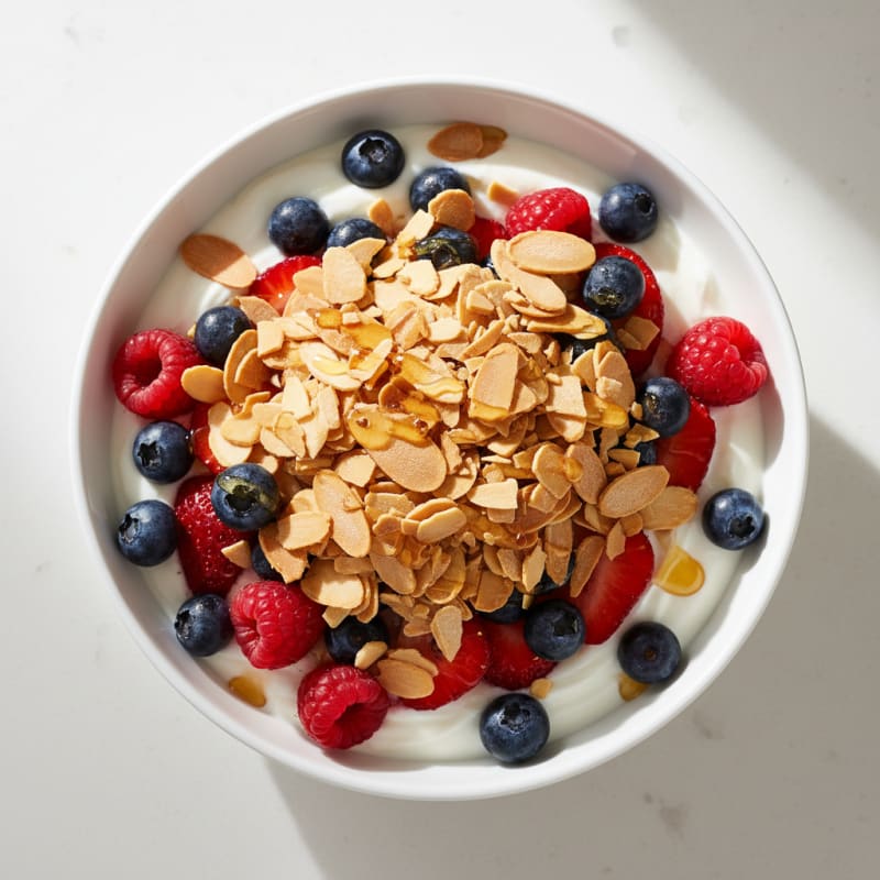 Greek Yogurt Parfait with Mixed Berries and Crunchy Almonds