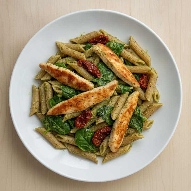 Pesto Chicken Pasta with Sun-Dried Tomatoes