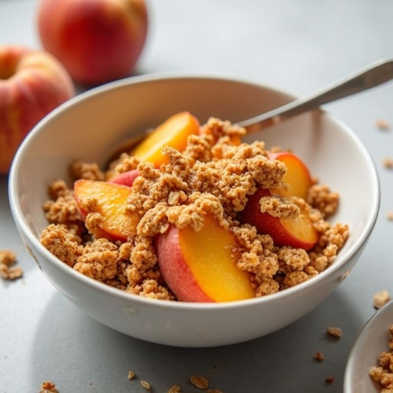 Warm Baked Peaches with Crispy Cinnamon Oat Crumble