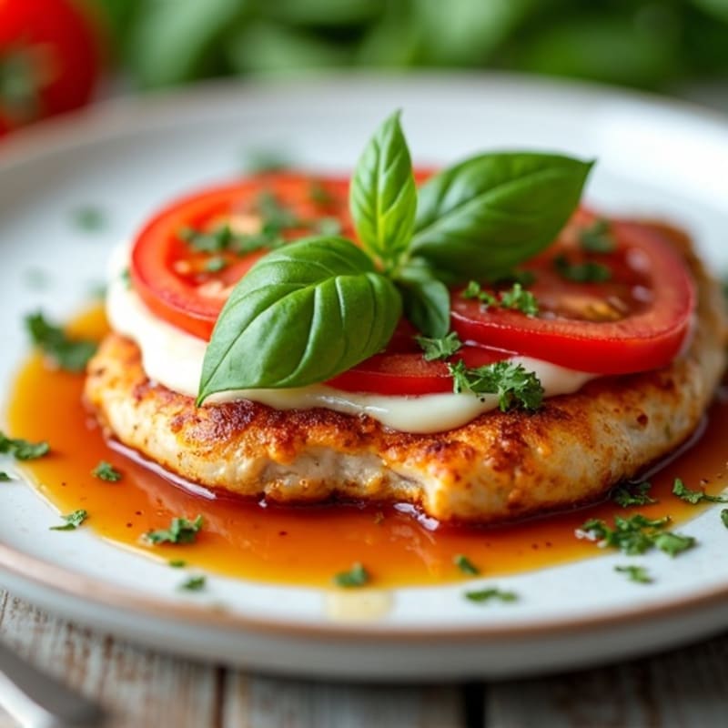 Pan-Seared Chicken with Fresh Tomato, Basil, and Melted Mozzarella