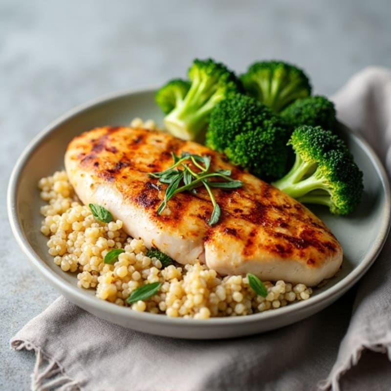 Grilled Chicken Breast with Quinoa and Roasted Broccoli