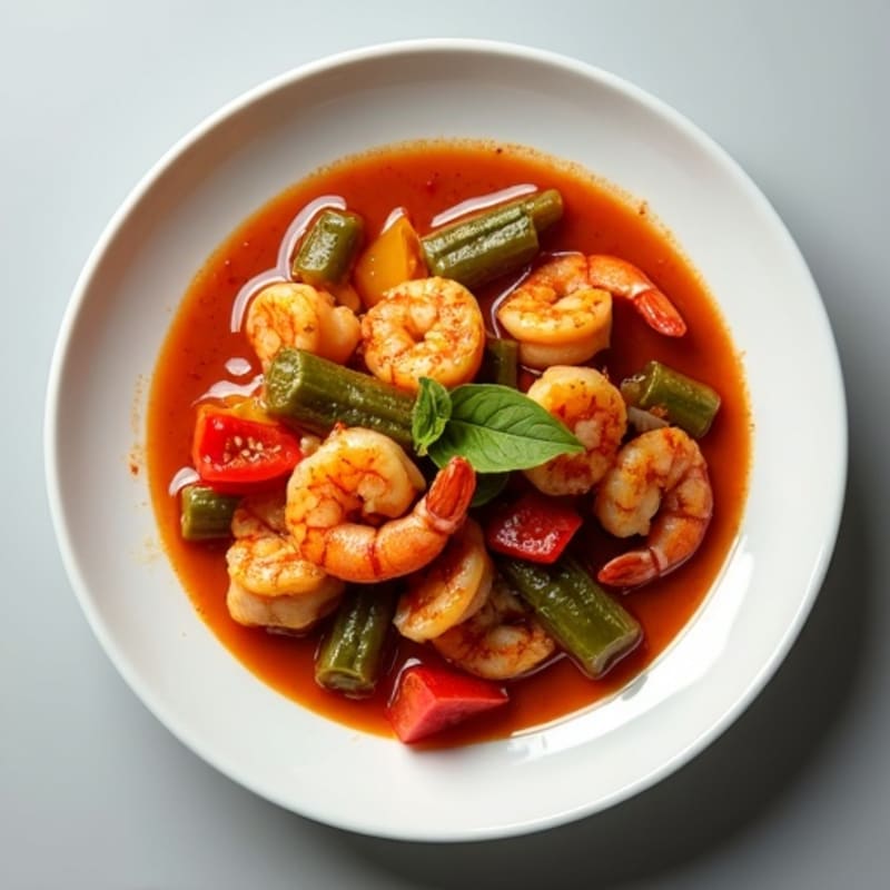 Spicy Chicken and Shrimp Stew with Bell Peppers and Okra