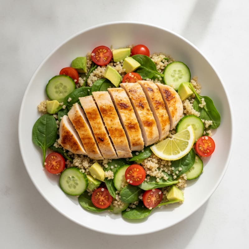 Grilled Chicken and Quinoa Bowl with Fresh Vegetables