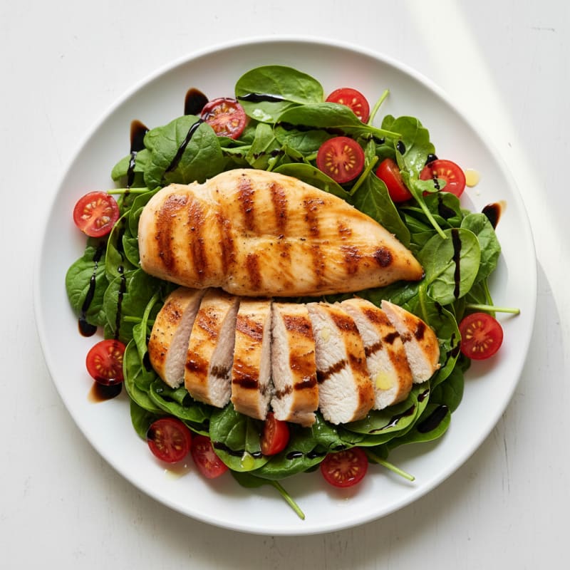 Grilled Chicken Breast with Spinach and Tomato Salad