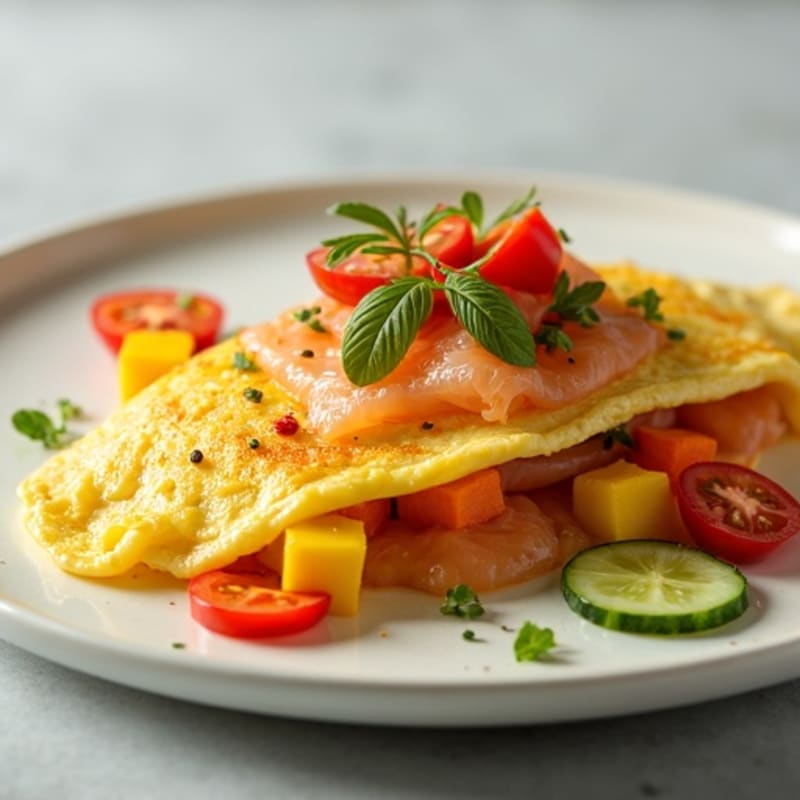 Egg White Omelet with Smoked Salmon and Diced Tomatoes
