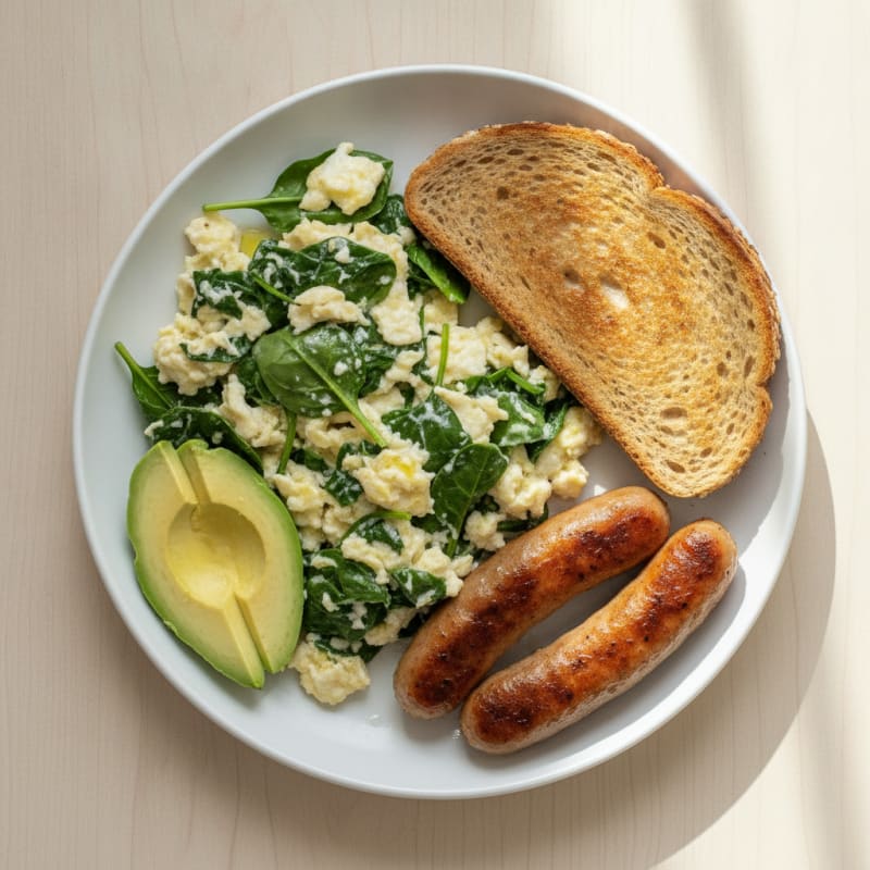 Egg White and Spinach Scramble with Turkey Sausage