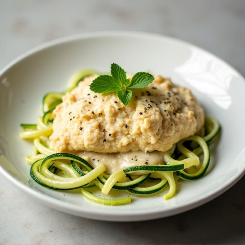 Creamy Cauliflower Alfredo Chicken with Zucchini Noodles