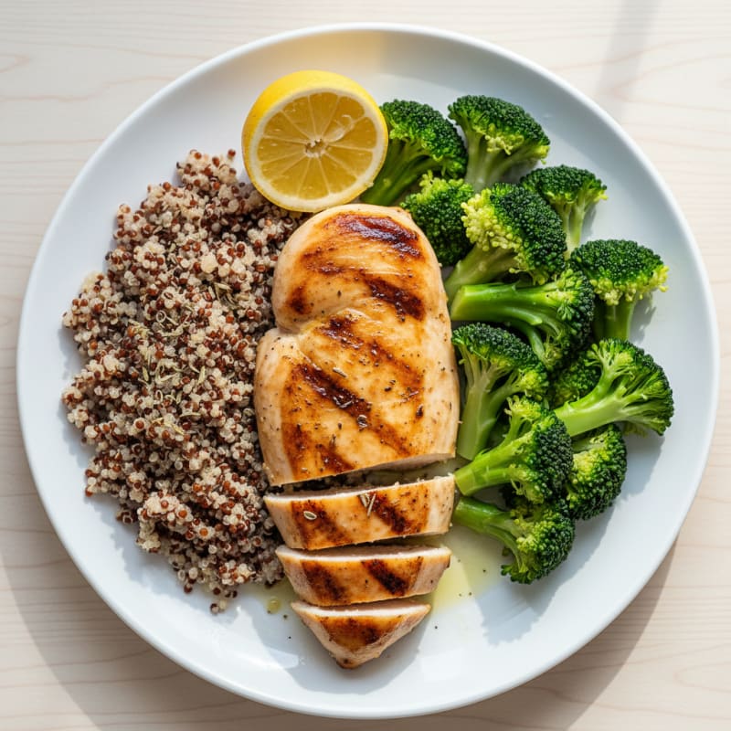 Grilled Chicken Breast with Quinoa and Steamed Broccoli