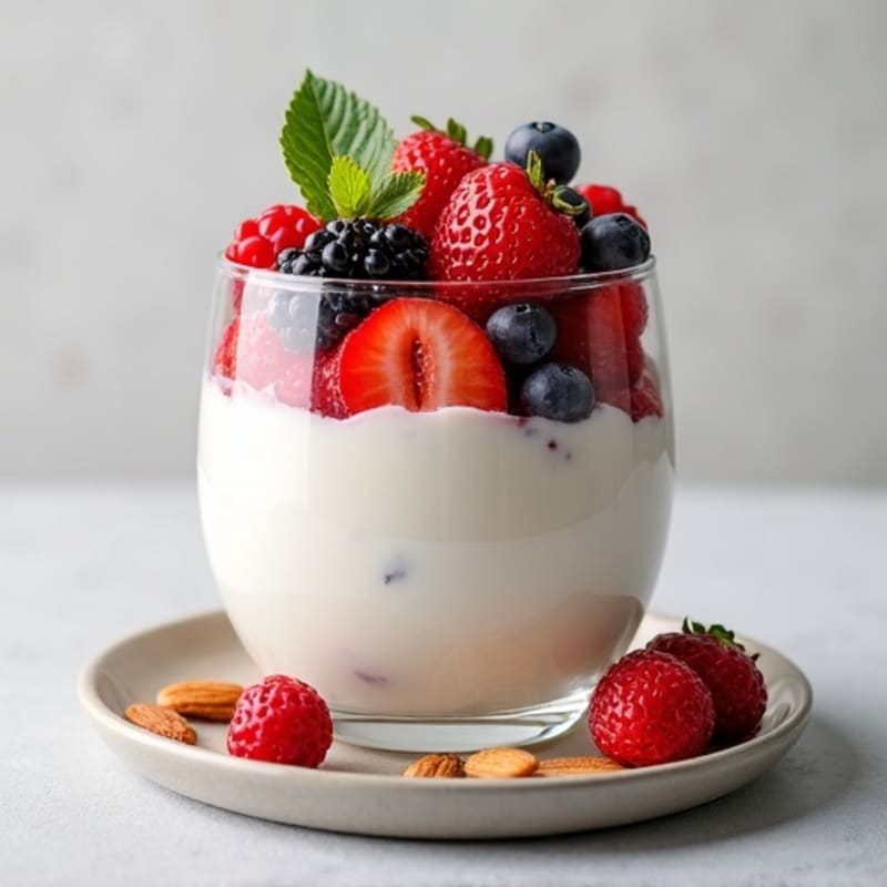 Greek Yogurt Protein Parfait with Mixed Berries and Almonds