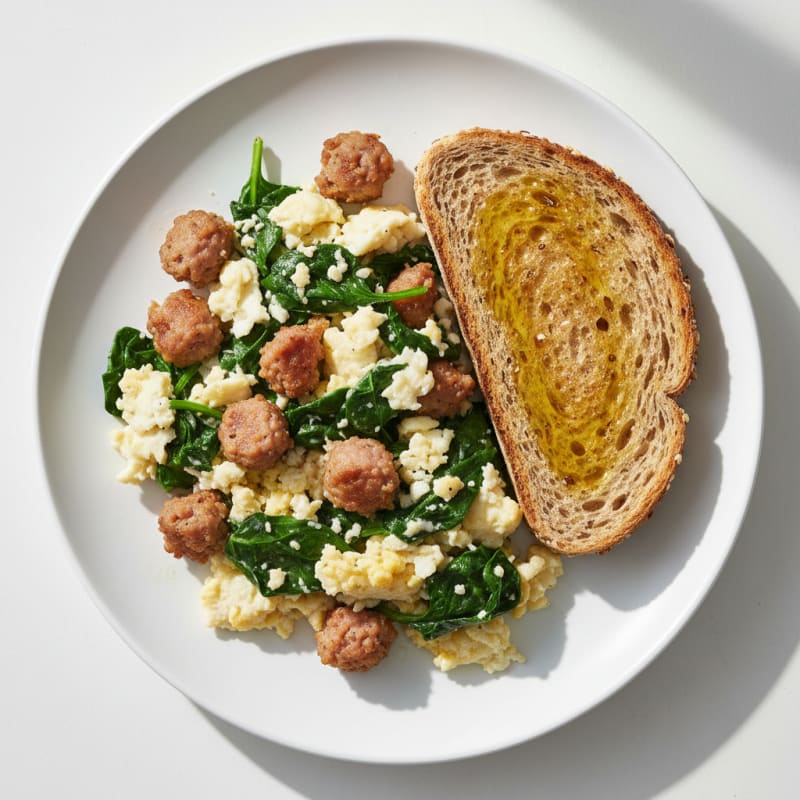 Egg White and Spinach Scramble with Turkey Sausage