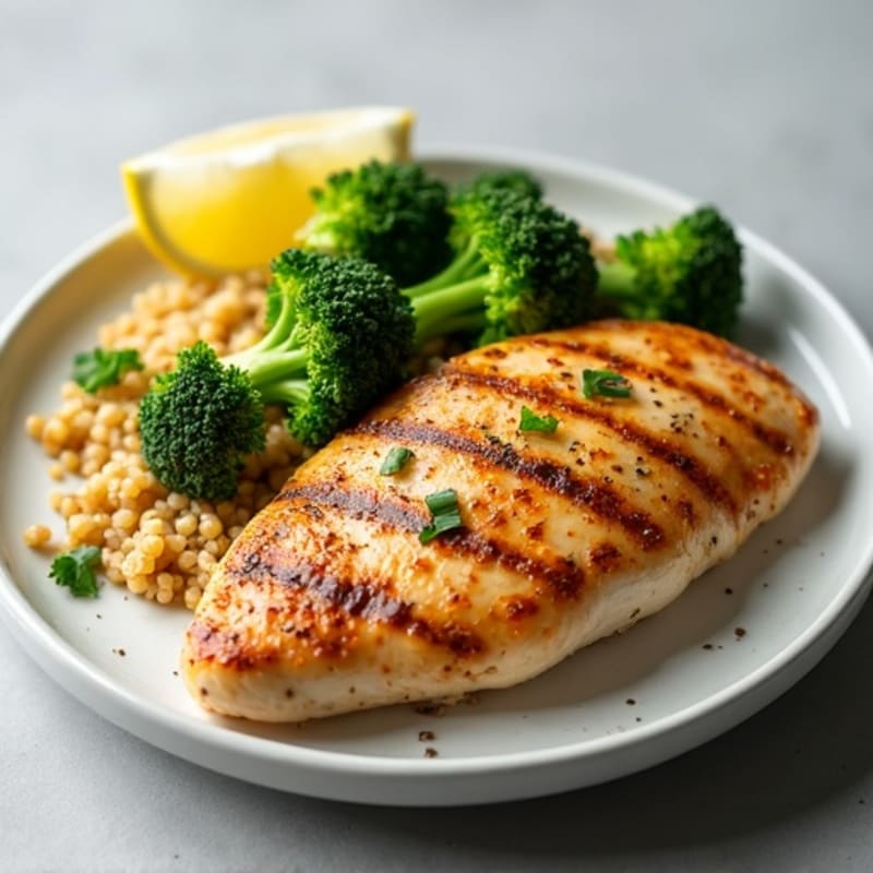 Grilled Chicken Breast with Quinoa and Roasted Broccoli
