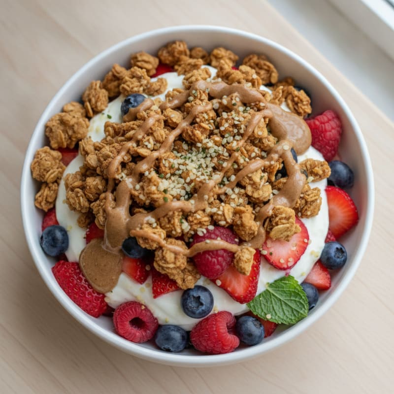 Creamy Greek Yogurt Parfait with Protein Granola and Mixed Berries