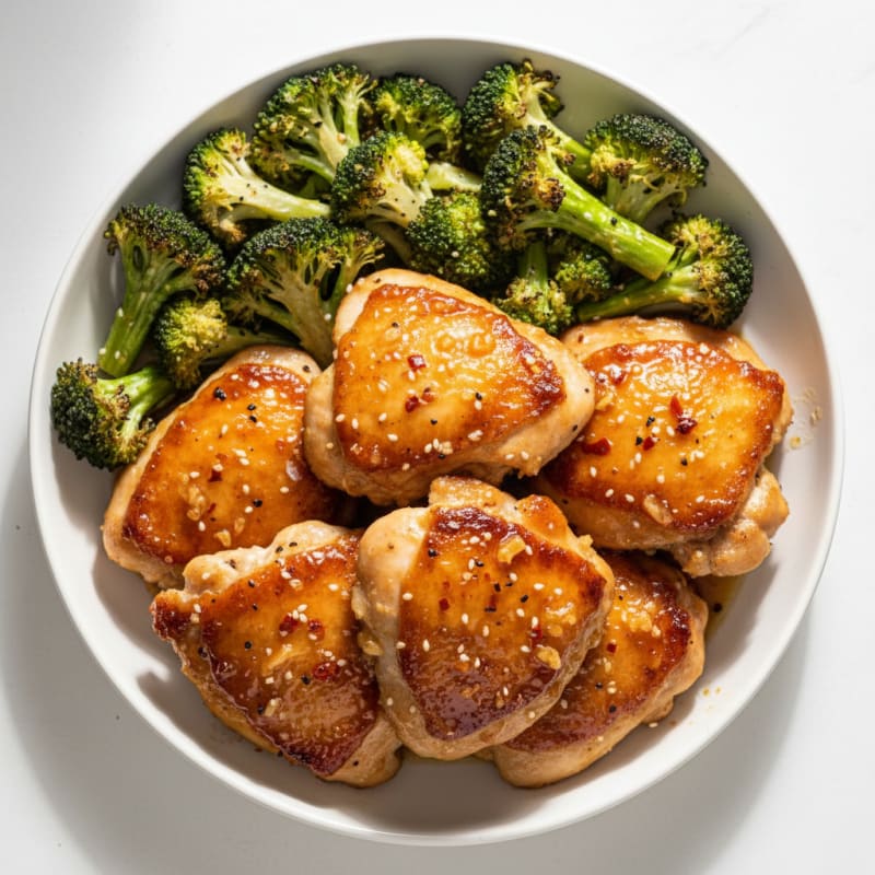 Crispy Honey-Garlic Chicken Thighs with Roasted Broccoli