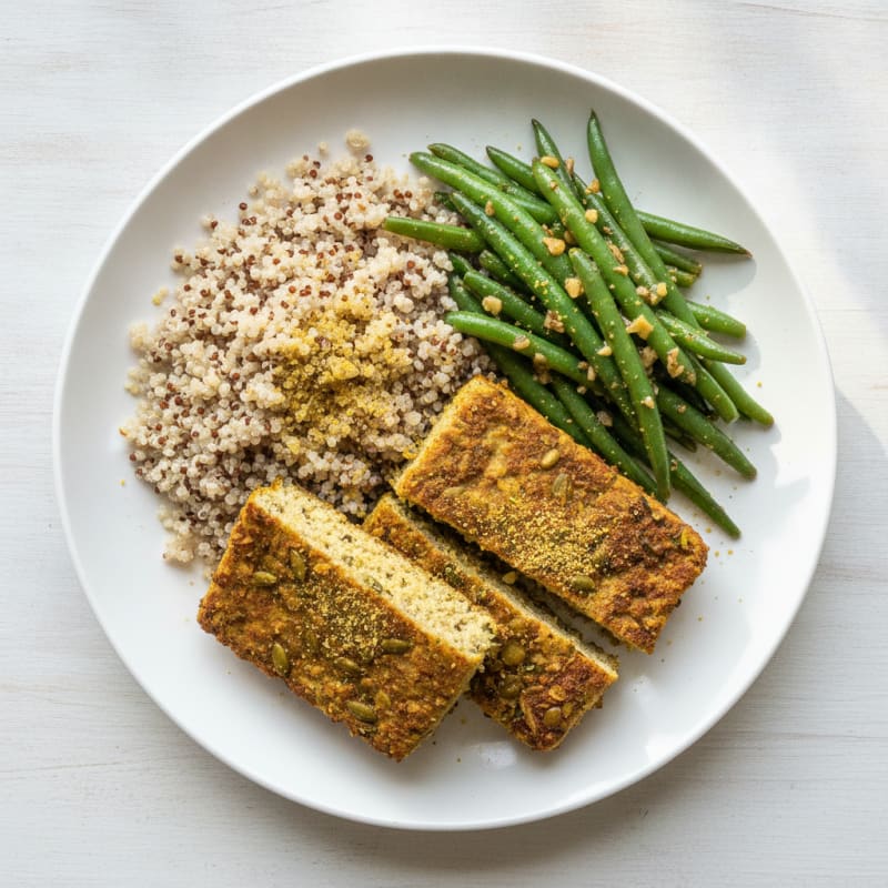 Herb-Baked Tofu with Garlic Green Beans and Quinoa