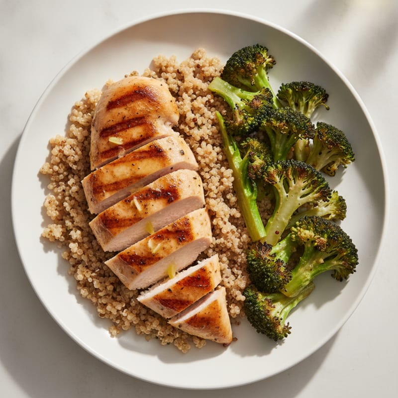 Grilled Chicken Breast with Roasted Broccoli and Quinoa