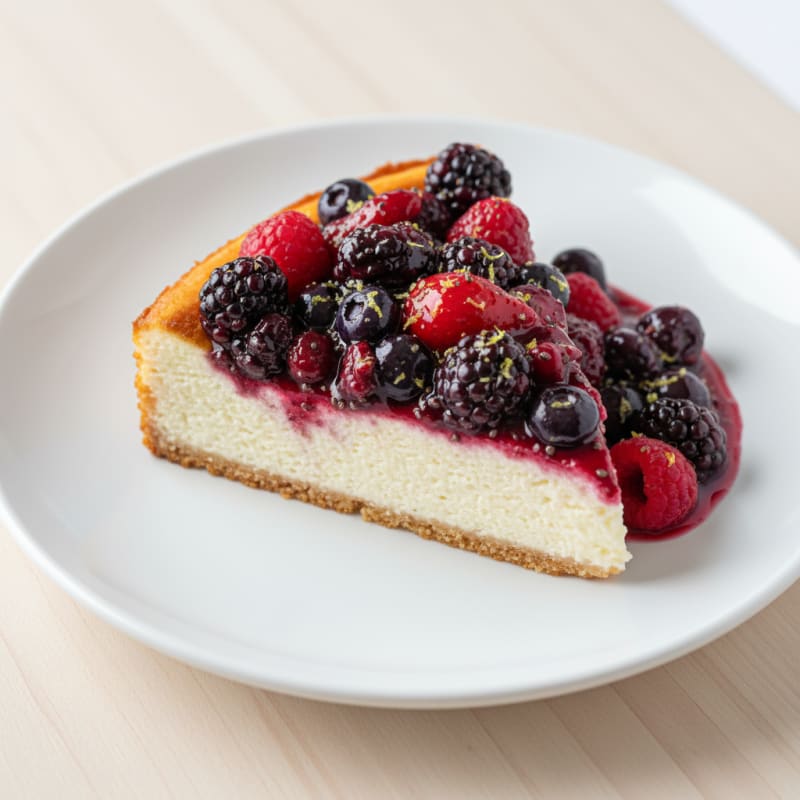 Cottage Cheese Protein Cheesecake with Mixed Berry Compote