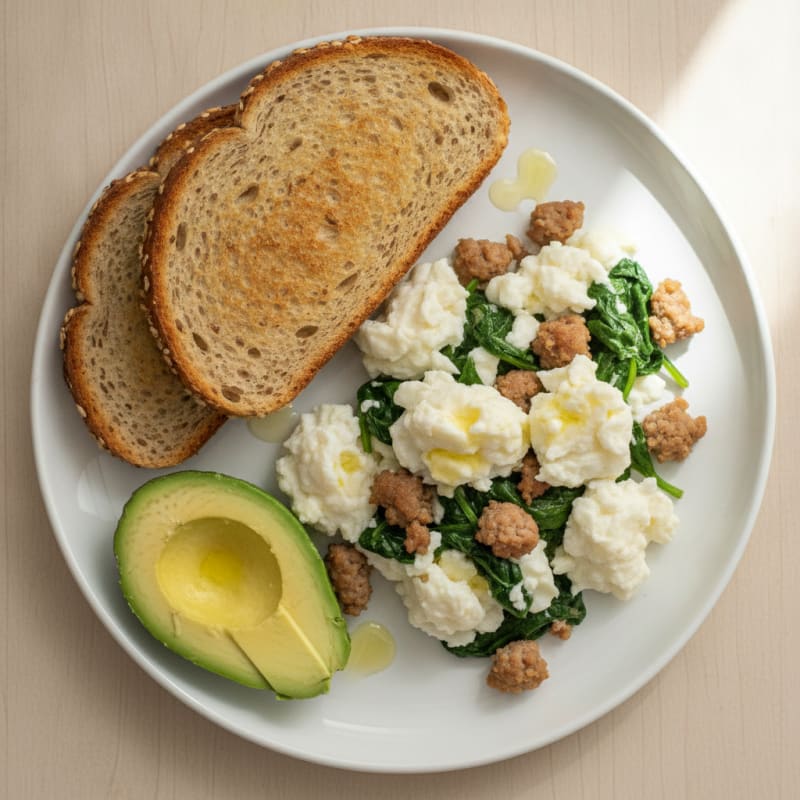 Egg White Scramble with Turkey Sausage and Spinach