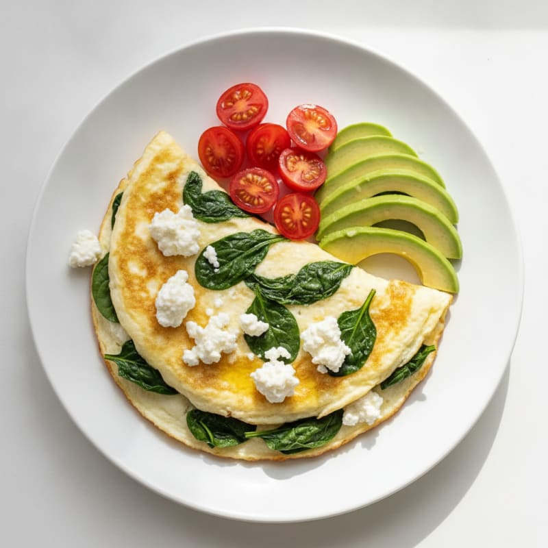 Egg White Spinach Omelet with Cottage Cheese and Cherry Tomatoes
