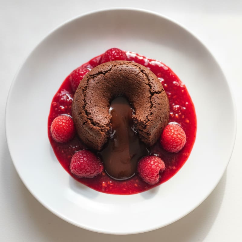 Chocolate Lava Cake with Raspberry Coulis