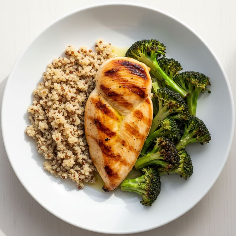 Grilled Chicken Breast with Roasted Broccoli and Quinoa