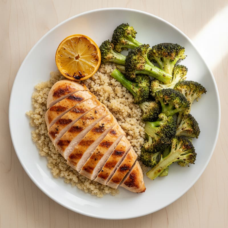 Grilled Chicken Breast with Quinoa and Roasted Broccoli