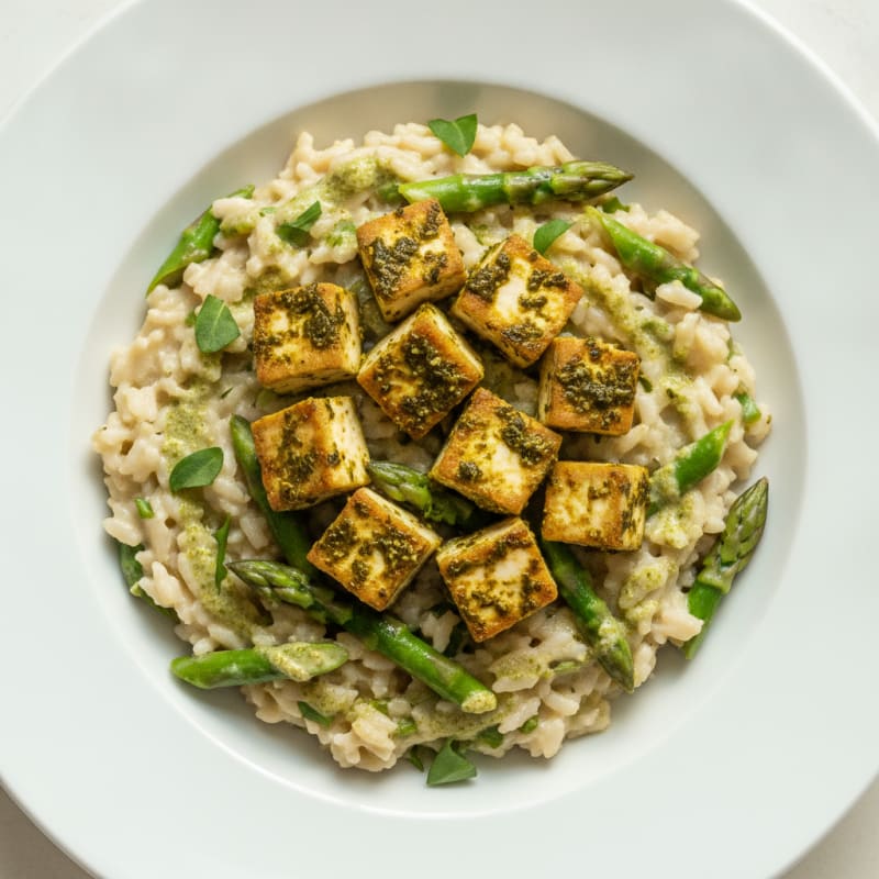 Wild Garlic Tofu Risotto with Asparagus