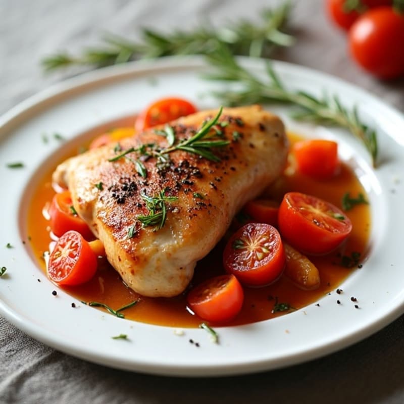 Tender Braised Chicken with Bell Peppers, Tomatoes, and Herbs
