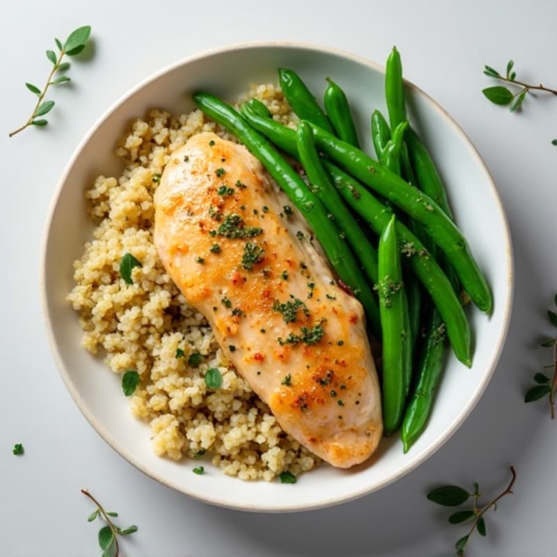 Lemon Herb Chicken with Quinoa and Steamed Green Beans