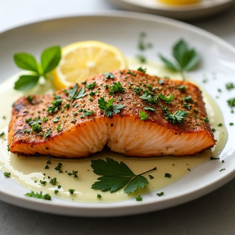 Herb-Crusted Pan Seared Salmon with Lemon