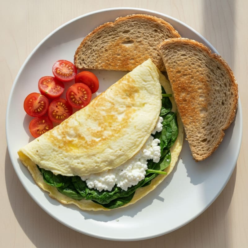 Egg White Spinach Omelette with Cottage Cheese and Fresh Tomatoes