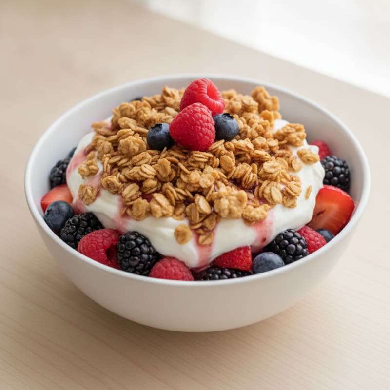 Creamy Greek Yogurt Parfait with Mixed Berries and Protein Granola