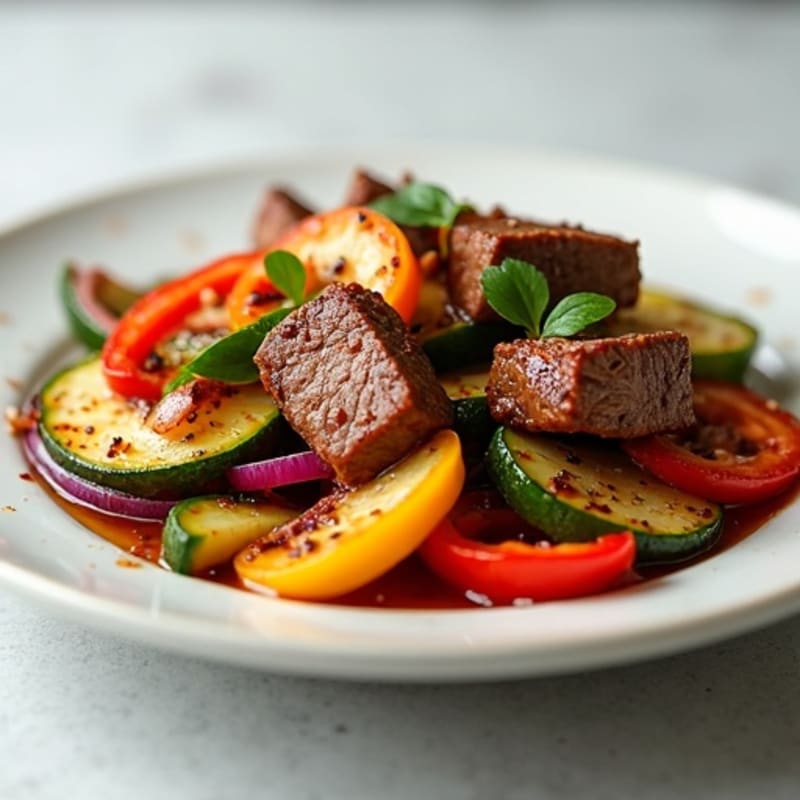 Sweet and Savory Marinated Beef with Quick Sautéed Vegetables
