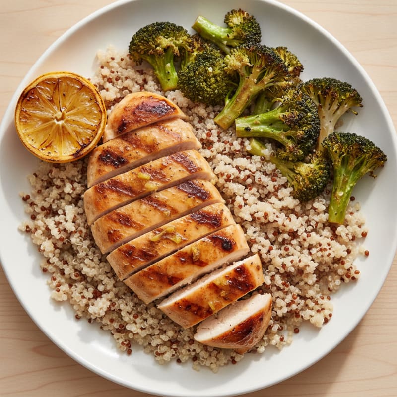 Grilled Chicken Breast with Quinoa and Roasted Broccoli