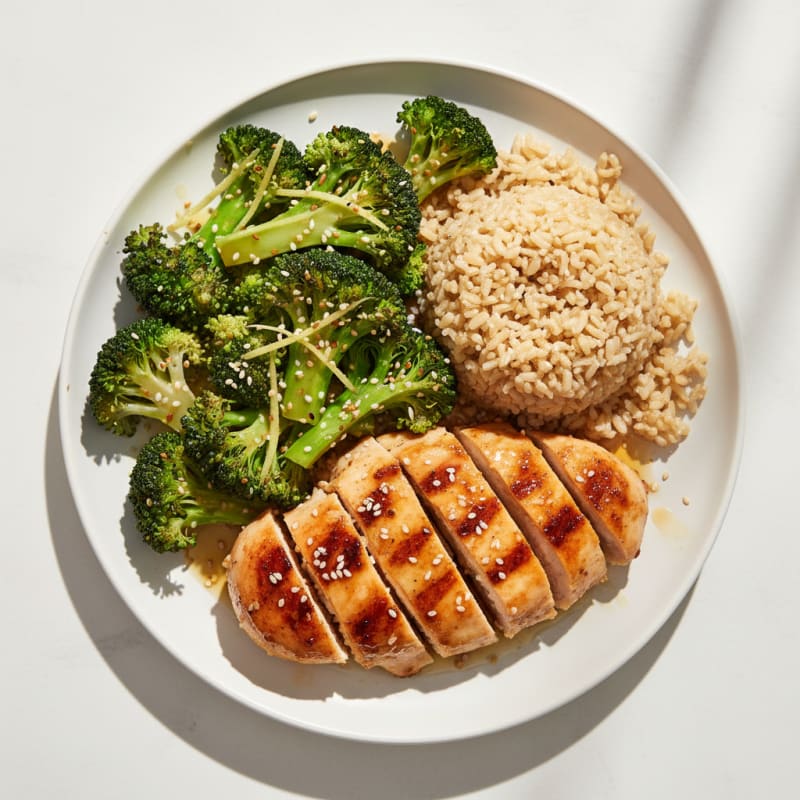 Grilled Chicken Breast with Sesame-Ginger Steamed Broccoli