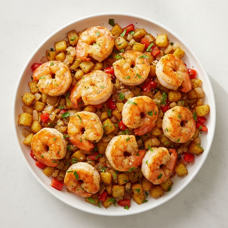 Zesty Pan-Seared Shrimp with Golden Hash