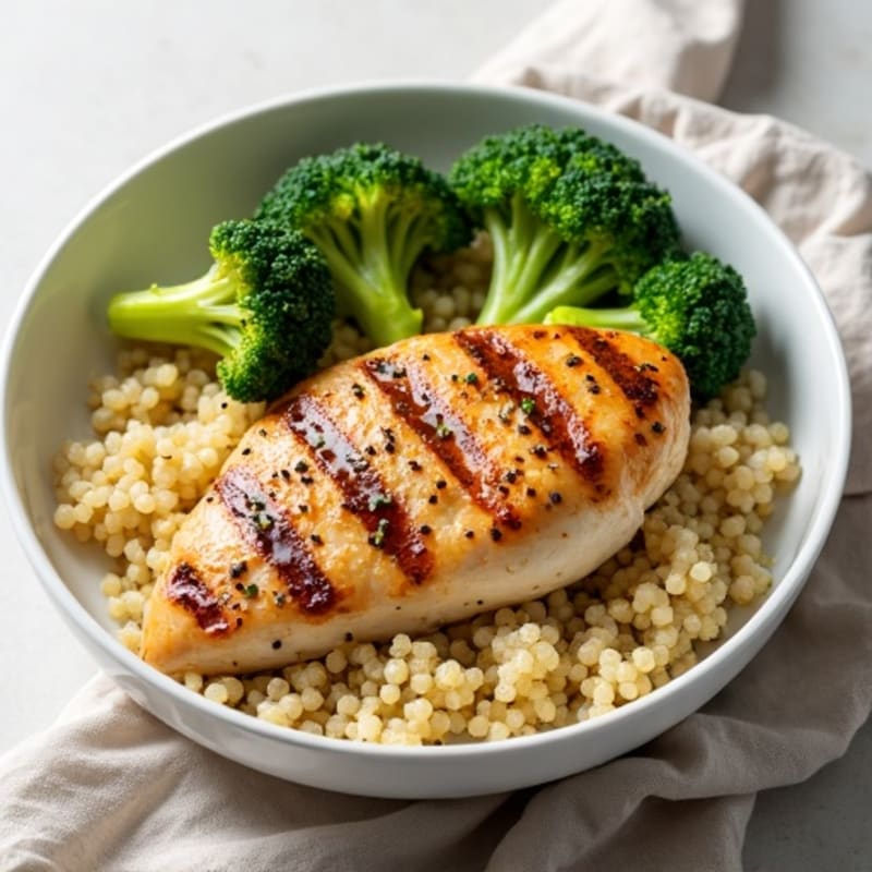 Grilled Chicken Breast with Quinoa and Roasted Broccoli